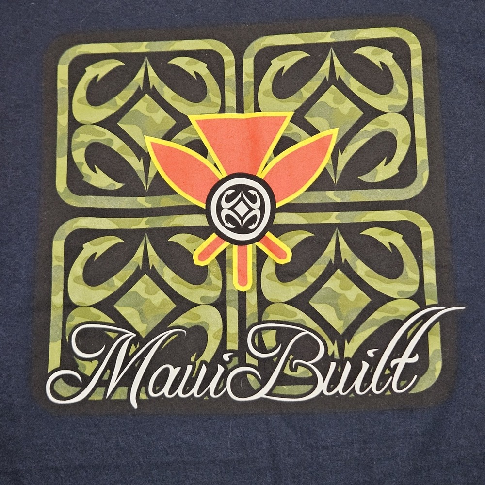 VTG Maui Built Shirt Mens Large Black Long Sleeve Tribal Graphic Hawaii 90s - Picture 2 of 8